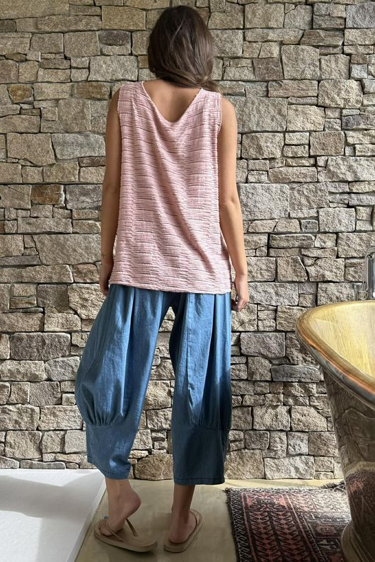  Benji Linen Panel Wave Vest Wild Rose - 